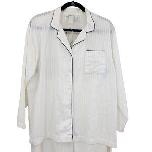 VTG Christian Dior White Striped Pajama Set CD Embroidered Pocket Designer Large